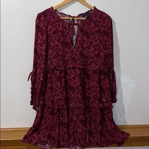 American Eagle Outfitters Floral Burgundy Dress S